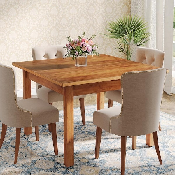 Dining Table Set Square Wood Button Tufted Chairs Transitional Style