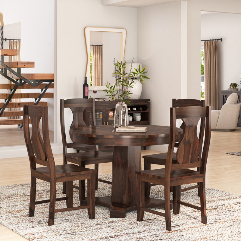 Dining Table Set, Teardrop Cutout, Pedestal Base, Espresso Finish