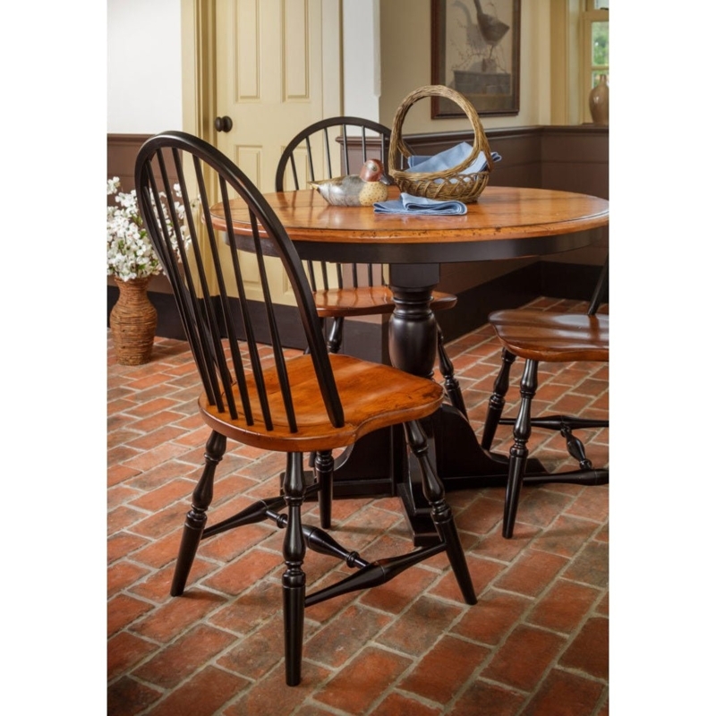 Dining Table Set Traditional Round Two Tone Black Windsor Chairs
