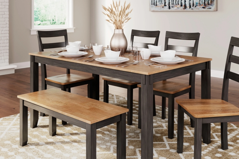 Dining Table Set Two-Tone Charcoal and Oak Slat Back Chairs