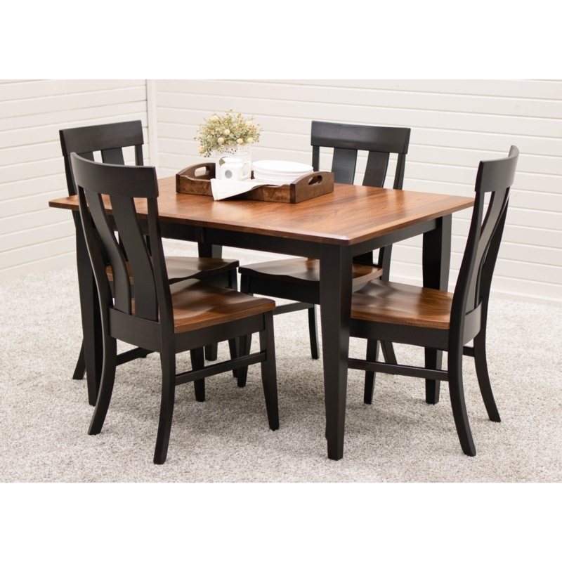 Dining Table Set Two Tone Finish Compact Size Tapered Legs Farmhouse