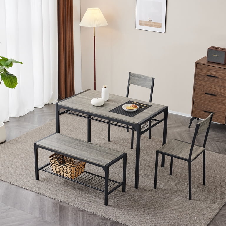 Dining Table Set Under Table Storage Grey Wood Toned Industrial