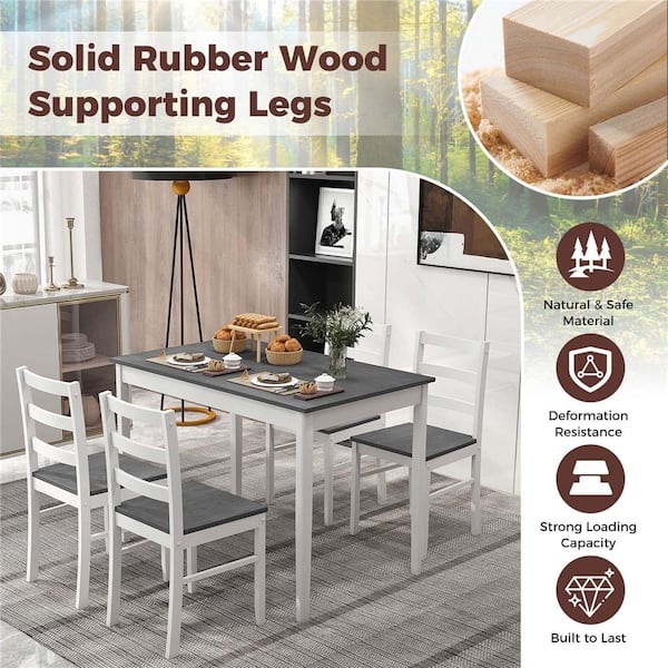 Dining Table Set White Farmhouse Dinette Horizontal Slat Back Solid Wood