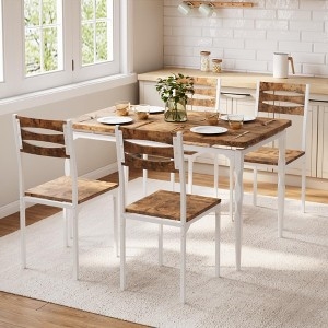 Dining Table Set White Metal Frame with Tuck Away Stools