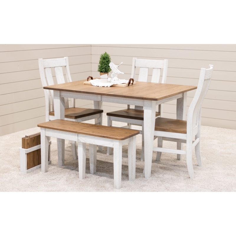 Dining Table Set Whitewashed Two-Tone with Ladder-Back Chairs and Bench