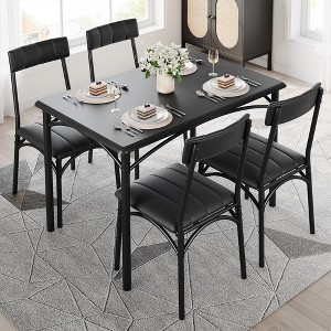 Dining Table Set with Arched Metal Leg Braces and Ribbed Upholstery