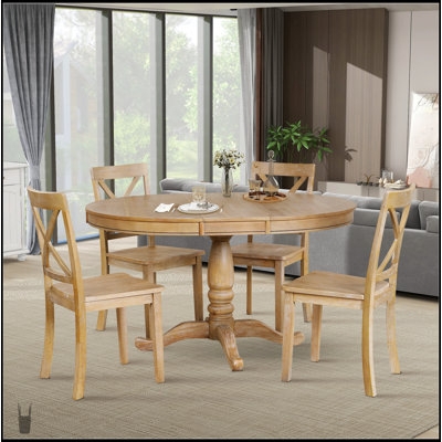 Dining Table Set with Extendable Leaf and X-Back Chairs