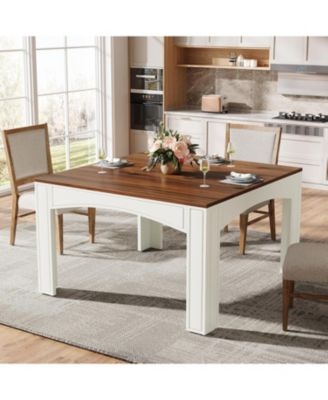 Dining Table Square Farmhouse Warm Wood Angled Metal Legs