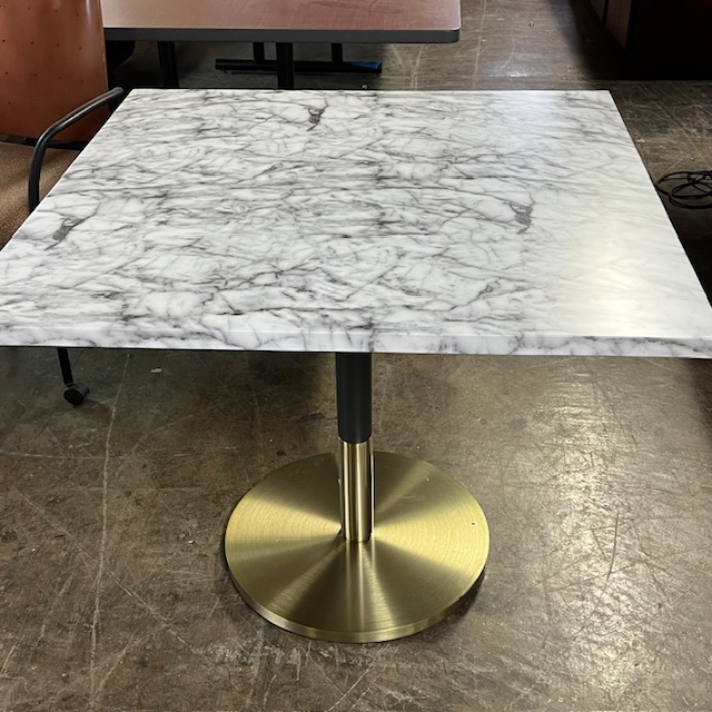 Dining Table Square Faux Granite Top Two-Tone Gold Black Pedestal