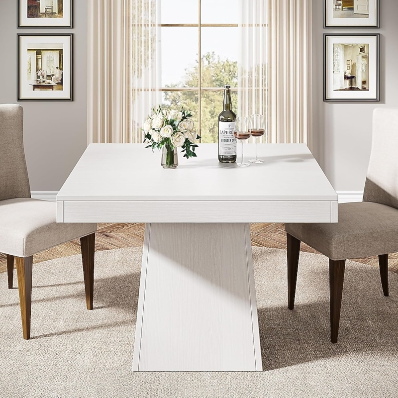 Dining Table Square Pedestal Base for Four People