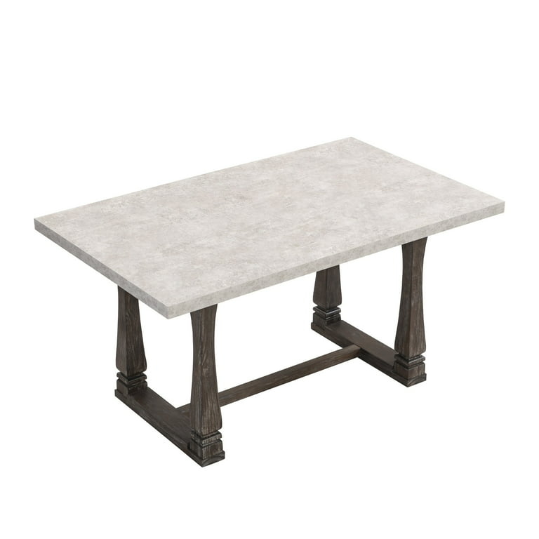 Dining Table Stone Look Top Grey Trestle Base Rustic Industrial Style