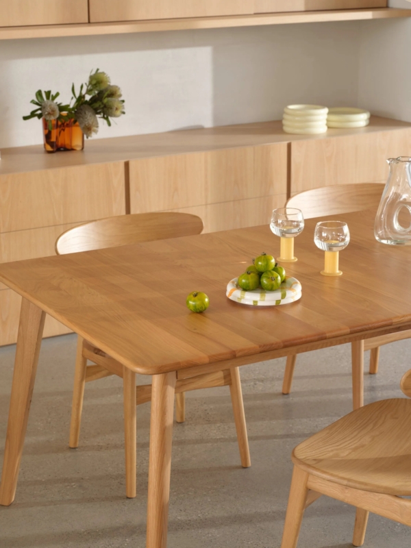 Dining Table Tapered Legs Rounded Corners Light Wood Scandinavian