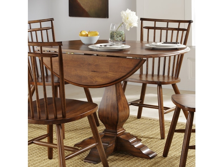 Dining Table Traditional Wood Round Drop Leaf Pedestal Base Warm Brown
