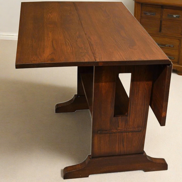 Dining Table Trestle Base Mission Style Dark Walnut Drop Leaf Table