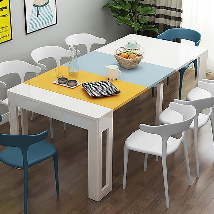 Dining Table Tri Color Top Rectangular Leg Cut Out Extendable