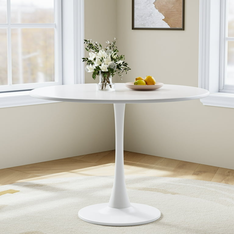 Dining Table Tulip Pedestal Round White Minimalist for Breakfast Nooks