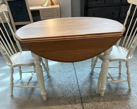 Dining Table, Two-Tone Drop Leaf, Turned Legs, Farmhouse Style.