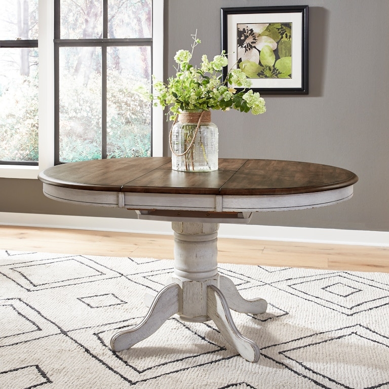 Dining Table Two-Tone Rustic Farmhouse with Distressed Pedestal