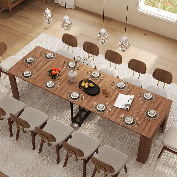 Dining Table Walnut Finish Folding Leaves Drop Leaf Space Saving