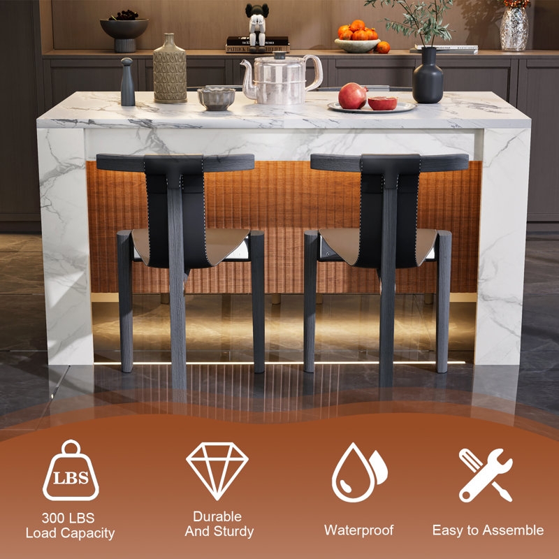 Dining Table Waterfall Edge Ribbed Grille Base Integrated LED