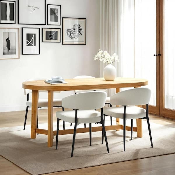 Dining Table, White Oak Oval Trestle Paired with Slim Leg Chairs