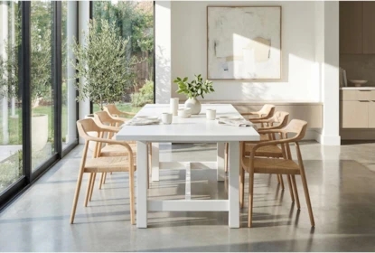 Dining Table White Trestle Base Rectangular Scandinavian Modern