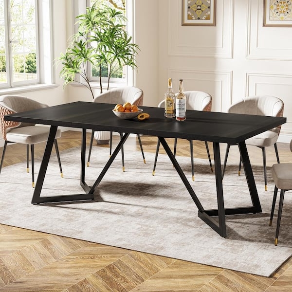 Dining Table with Architectural Angular Base and Matte Black Finish