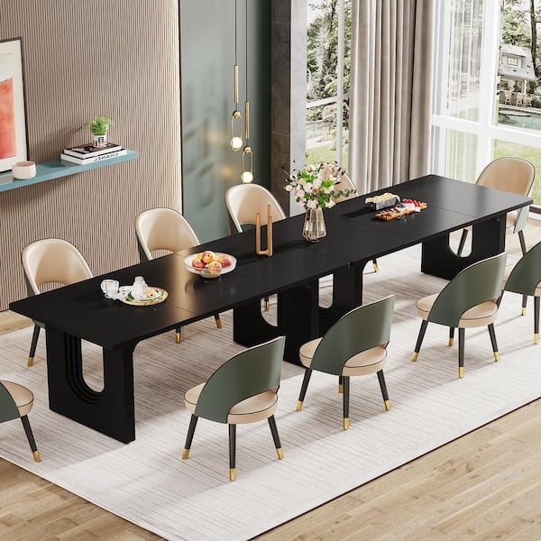 Dining Table with Dual Fluted Pedestal Bases and Rounded Corners