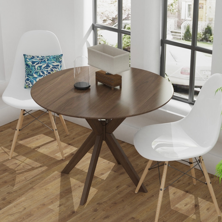 Dining Table with Intersecting Pedestal Base Round Wood Mid Century