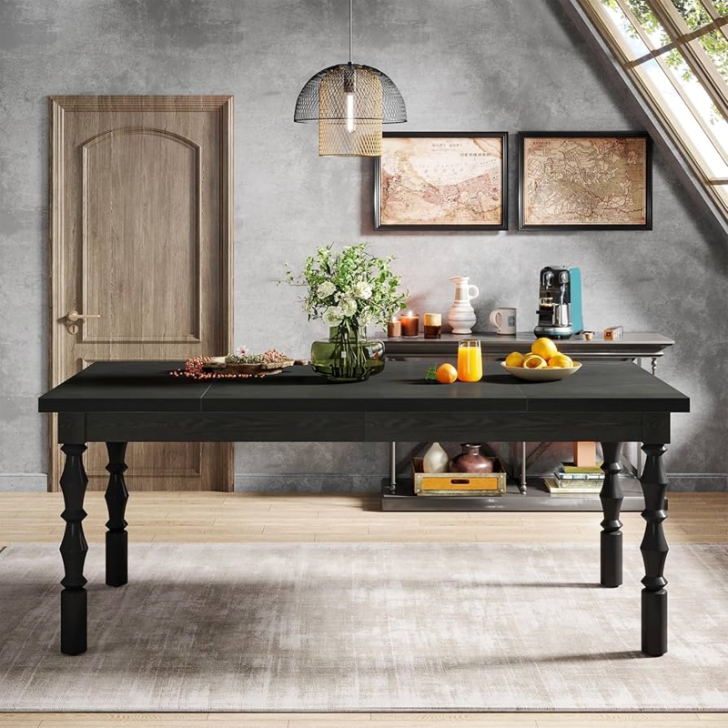Dining Table with Matte Finish and Sculptural Geometric Turned Legs