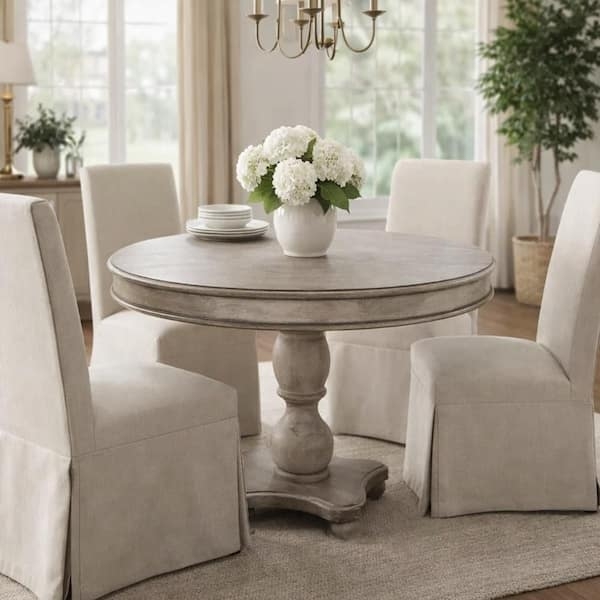 Dining Table with Thick Molded Top and Washed White Finish