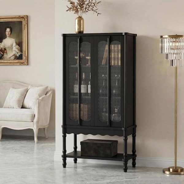 Display Cabinet Arched Doors Turned Spindle Legs Scalloped Apron