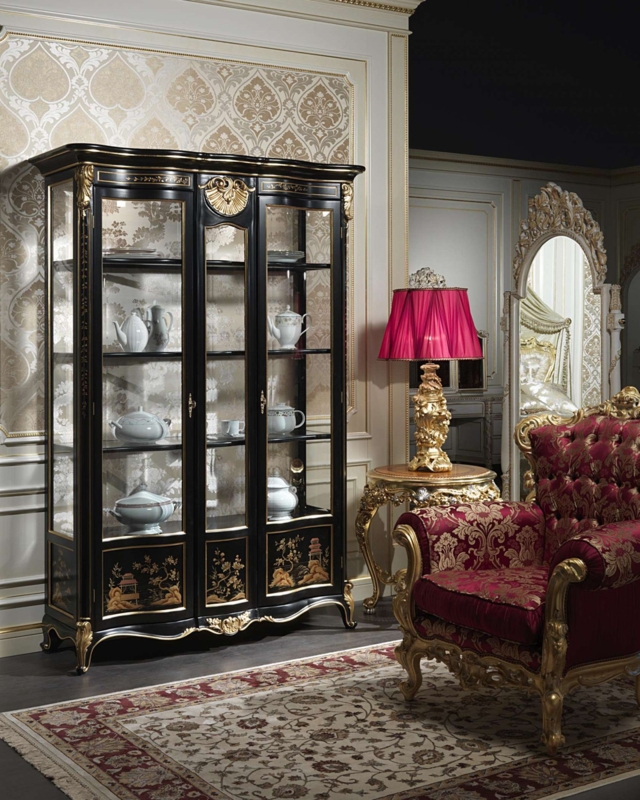 Display Cabinet Baroque Gilded Scrolled Trim Chinoiserie Panels