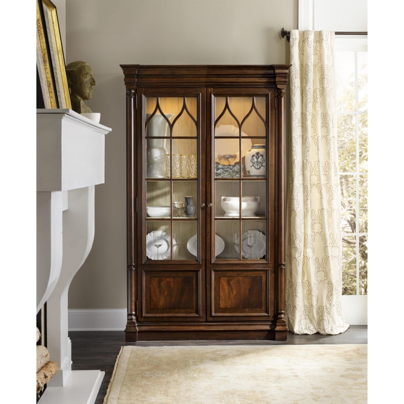 Display Cabinet Cathedral Arched Glass Doors with Built-In Lighting