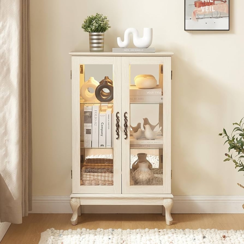 Display Cabinet Compact Size Cabriole Legs Interior Lighting
