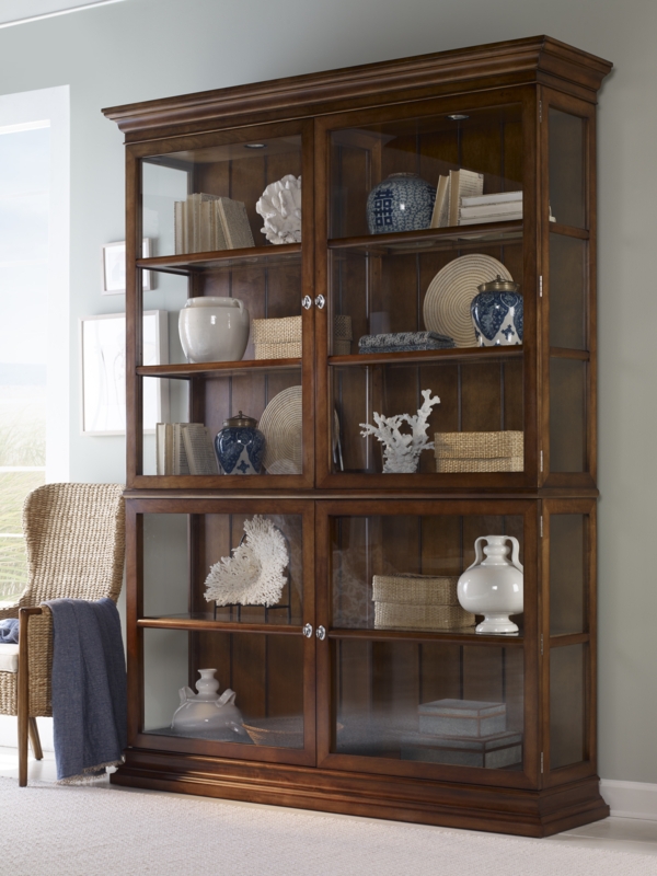 Display Cabinet Four Door Design Glass Sides Traditional Wood