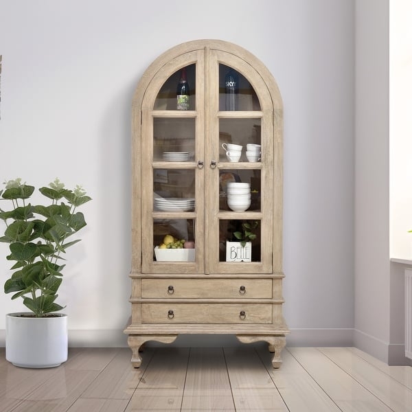 Display Cabinet French Country Whitewashed Arched Cabriole Feet