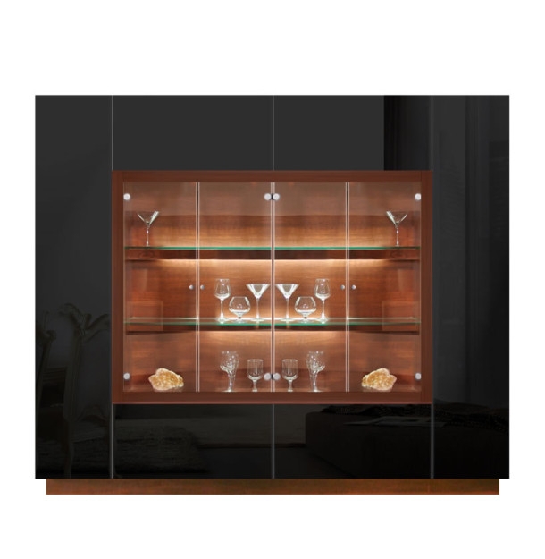 Display Cabinet Illuminated Wood Niche High Gloss Black Modern