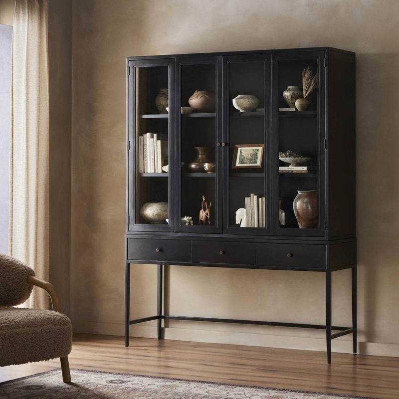 Display Cabinet Industrial Loft Style Metal Frame Wide Profile