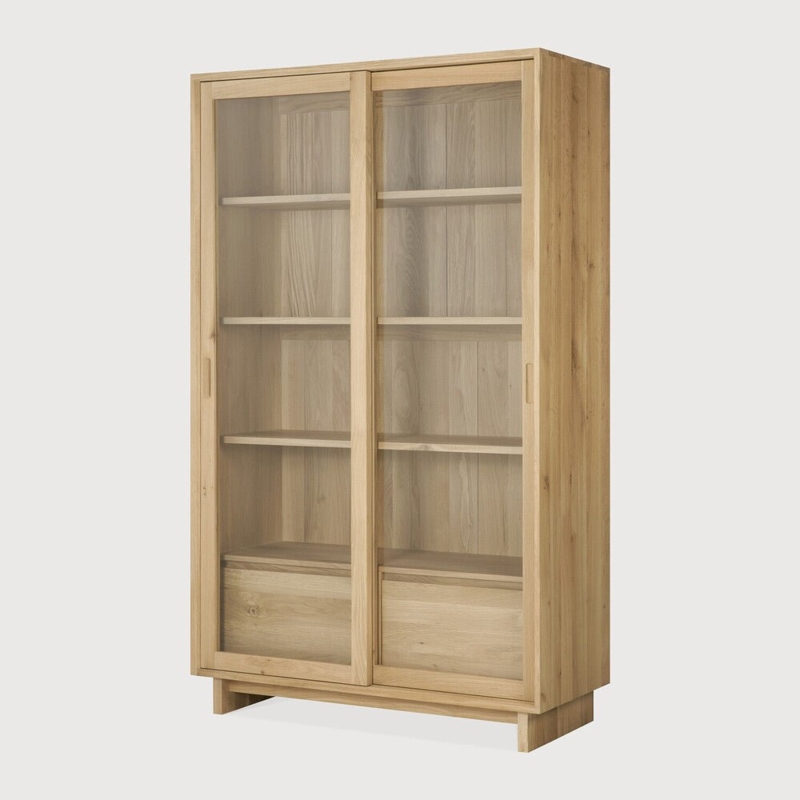 Display Cabinet Minimalist Light Oak Sliding Glass Recessed Handles