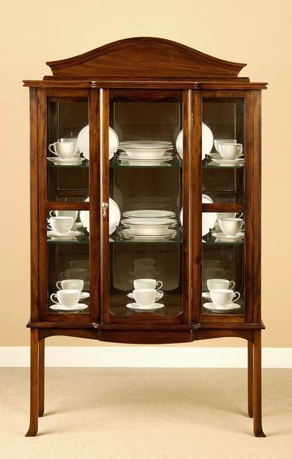 Display Cabinet Three Door Front Cabriole Legs Arched Pediment