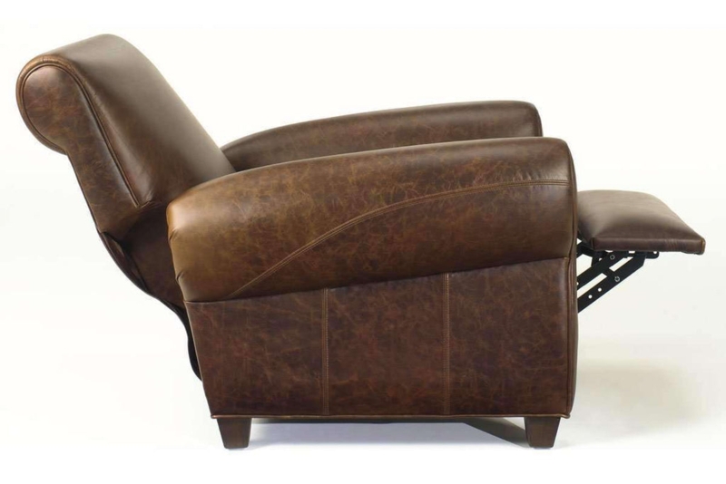 Distressed Leather Recliner Rolled Back Vintage Style