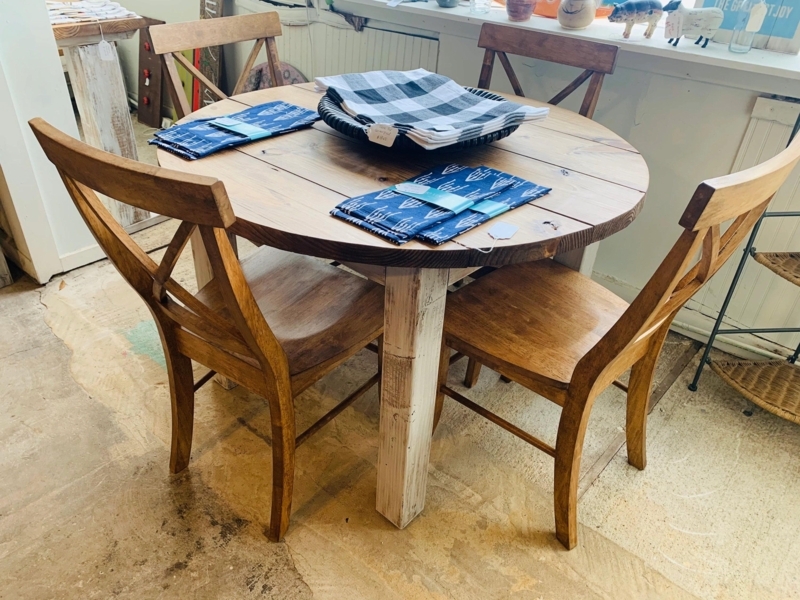 Distressed White Base Dining Table Brown Top Farmhouse Style