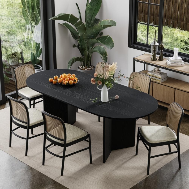 Double Pedestal Oval Dining Table with Wood Grain