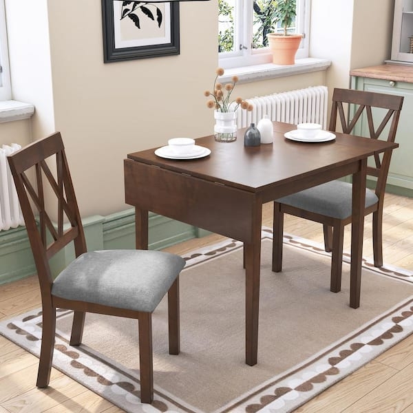 Drop Leaf Dining Set Dark Brown X Back Upholstered 3 Piece Set