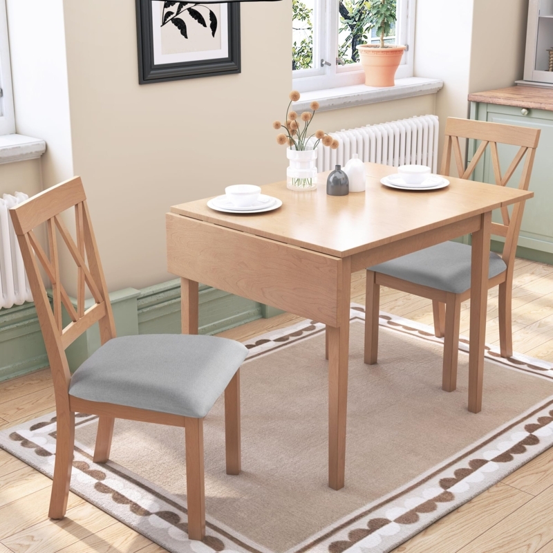 Drop Leaf Dining Set Double X Back Gray Upholstered Small Space Table