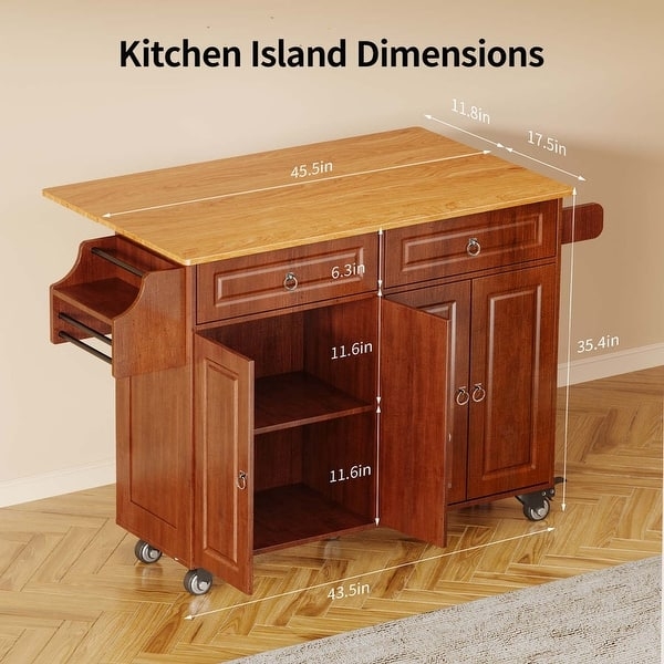 Drop Leaf Kitchen Island Towel Bar Adjustable Shelves Satin Finish