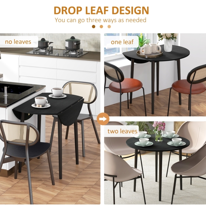 Drop Leaf Table Black Folding Dining Table Three Way Configuration