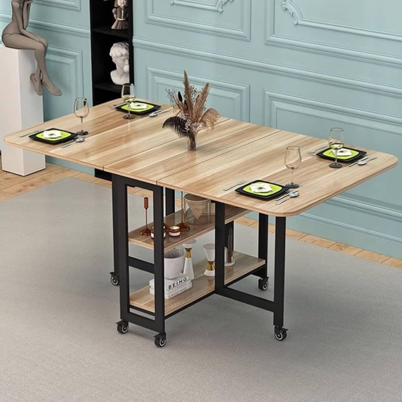 Drop Leaf Table Integrated Shelving Black Metal Industrial Table
