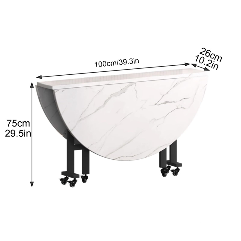 Drop Leaf Table Marble Pattern Rolling Casters Collapsible Design